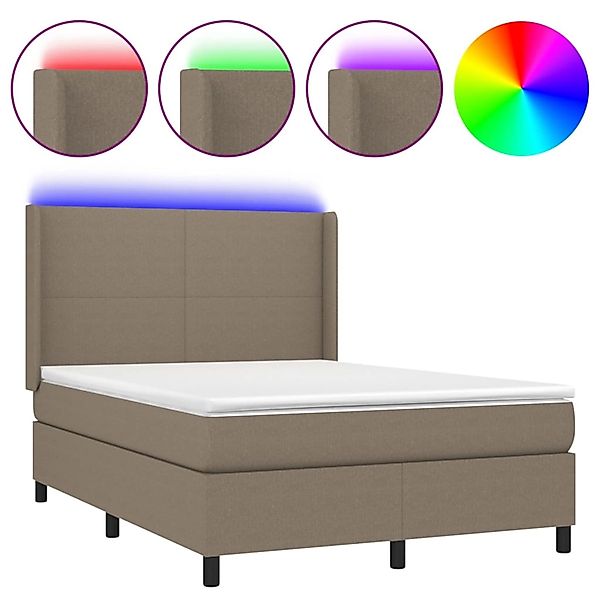 vidaXL Boxspringbett mit Matratze & LED Taupe 140x200 cm Stoff 3138161 günstig online kaufen