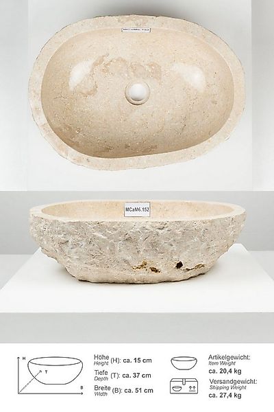 wohnfreuden Aufsatzwaschbecken Erosi Marmor Waschbecken 50 cm creme (Kein S günstig online kaufen