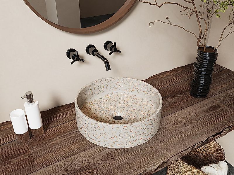 Rundes Aufsatzwaschbecken aus Terrazzo - Rosa - 39 cm - DUKAT günstig online kaufen