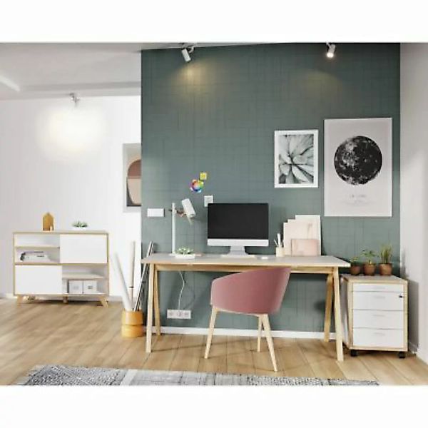 Lomadox Büro Möbel Set HOLM-01 in weiß mit Absetzungen in Navarra Eiche Nb. günstig online kaufen