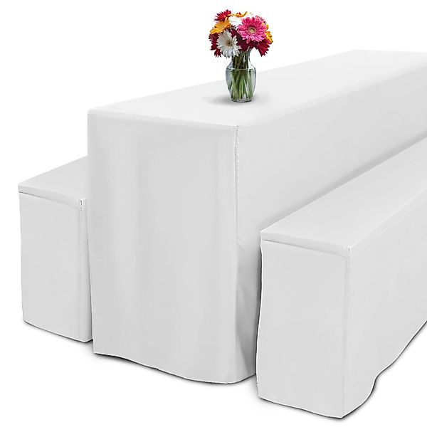 Beautissu Basic L Biertischhusse 50cm lang Schlitz Weiß 3tlg günstig online kaufen