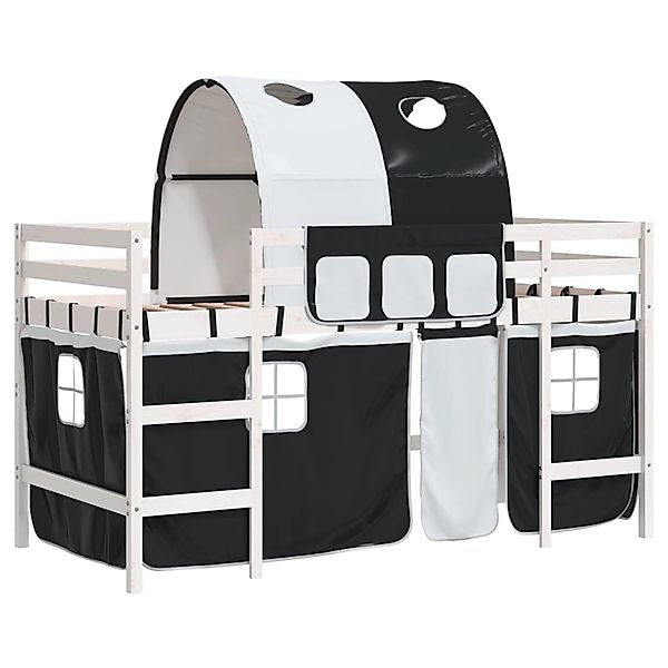 vidaXL Kinderhochbett mit Tunnel Weiß & Schwarz 90x200 cm Kiefernholz192828 günstig online kaufen