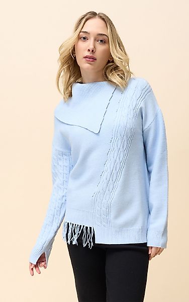 Passioni Strickpullover mit Schalkragen und Fransen günstig online kaufen