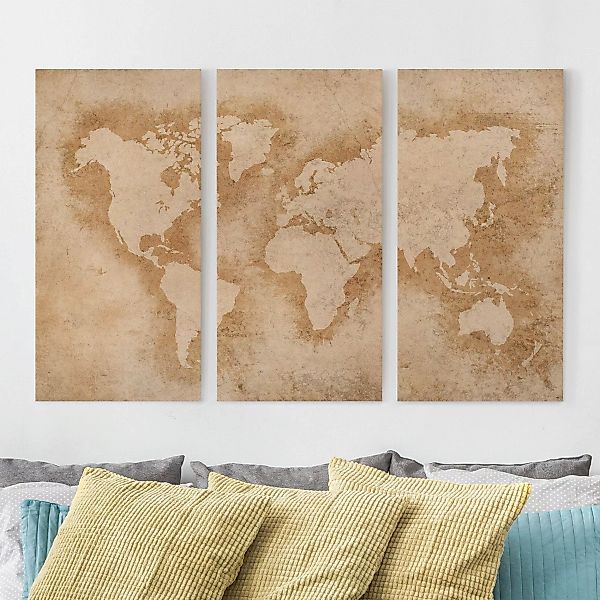 3-teiliges Leinwandbild Weltkarte - Querformat Antike Weltkarte günstig online kaufen