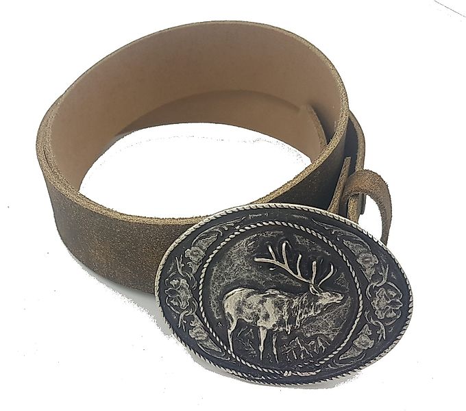 Pezzo D'oro Ledergürtel Ledergürtel braun/olive Silberhirsch-Schnalle günstig online kaufen