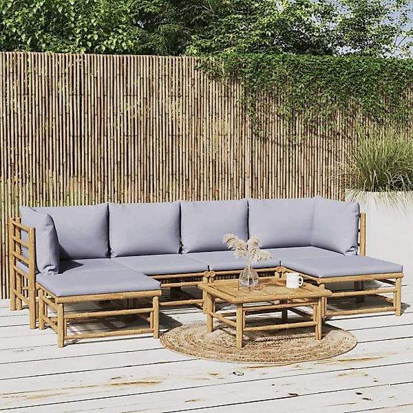 Vidaxl 7-tlg. Garten-lounge-set Mit Hellgrauen Kissen Bambus günstig online kaufen