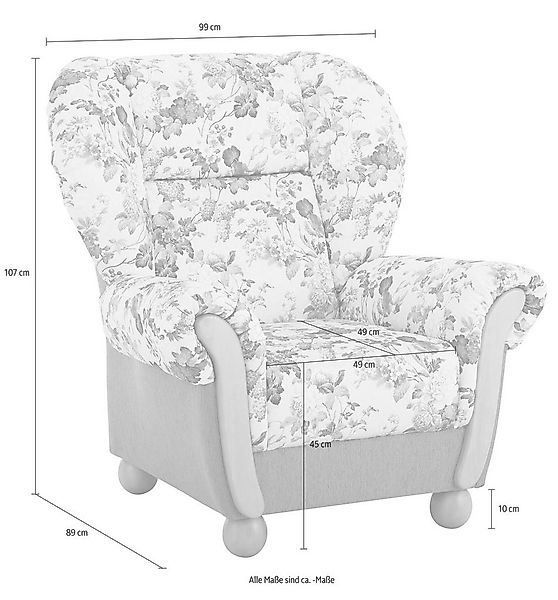 Home affaire Sessel Milano, bequemer Ohrensessel im Landhaus-Stil, Hochlehn günstig online kaufen