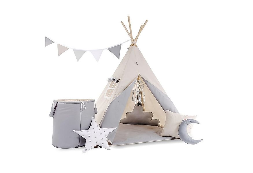 Rainbow Kids Tipi-Zelt Kinderzelt "Grauer Wolf" in Grau mit Zubehör, (8 tlg günstig online kaufen