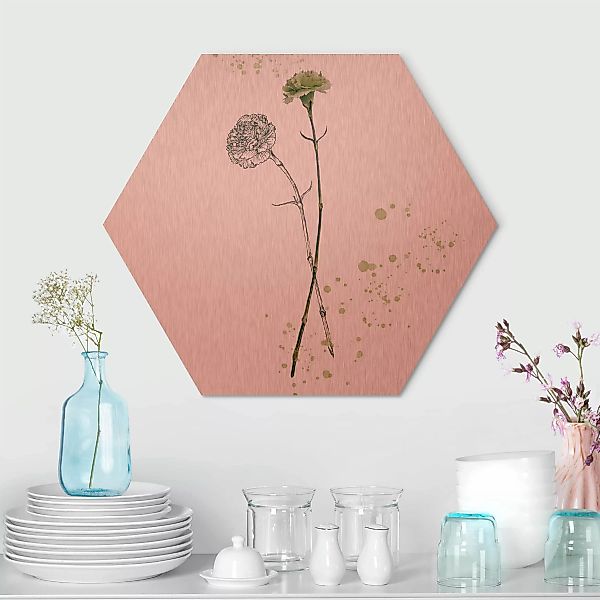 Hexagon-Alu-Dibond Bild Botanisches Aquarell - Nelke günstig online kaufen