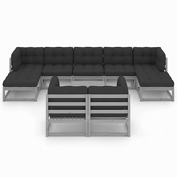 10-tlg. Garten-lounge-set Mit Kissen Grau Kiefer Massivholz günstig online kaufen