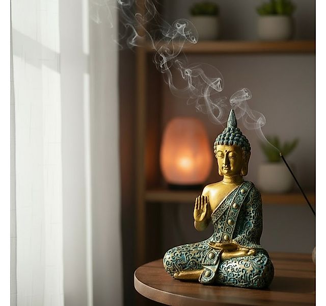MF Buddhafigur Buddha Skulptur Zenharmony Gold Tuerkis Polyresin 14cm (1 St günstig online kaufen