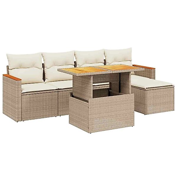 vidaXL 6-Tlg Garten-Sofagarnitur mit Kissen Beige Poly Rattan 3276033 günstig online kaufen