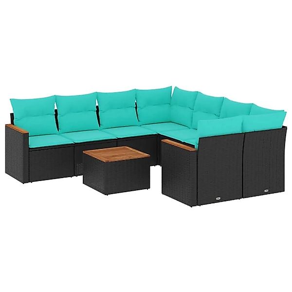 vidaXL 9-Tlg Gartensofa-Set mit Kissen Schwarz Polyrattan 3225826 günstig online kaufen
