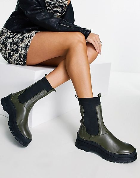 ASRA – Chayote – Chelsea-Stiefel zum Überziehen aus Leder in Khaki-Grün günstig online kaufen