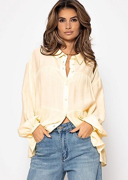 SASSYCLASSY Langarmbluse Oversize Bluse Damen aus Viskosemix mit Volants La günstig online kaufen