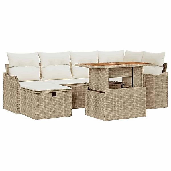 vidaXL Garten-Sofa-Set mit Kissen mit Speicher 7-Tlg Beige Poly Rattan 3359 günstig online kaufen