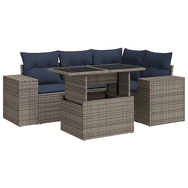 vidaXL 5-Tlg Garten-Sofagarnitur mit Kissen Grau Poly Rattan 3326792 günstig online kaufen