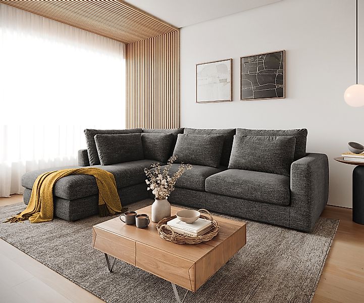 Ecksofa Isla 330x225 cm Chenille Anthrazit Ottomane links günstig online kaufen