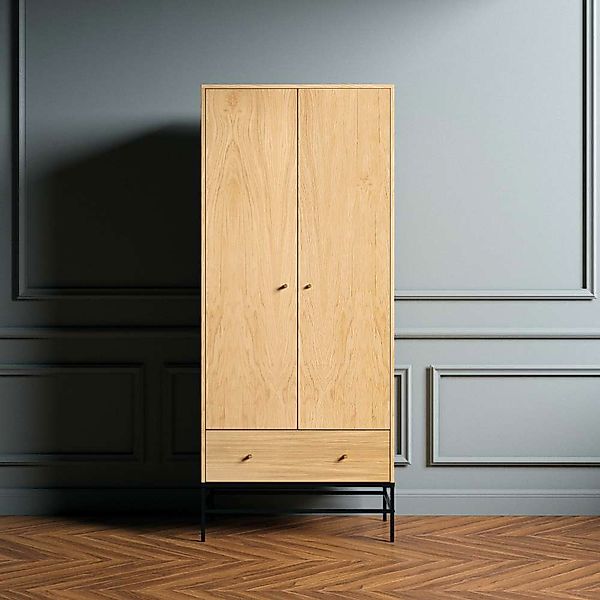 Woodman Kleiderschrank "Flora", Holzfurnier aus Eiche, Fußrahmen aus Metall günstig online kaufen