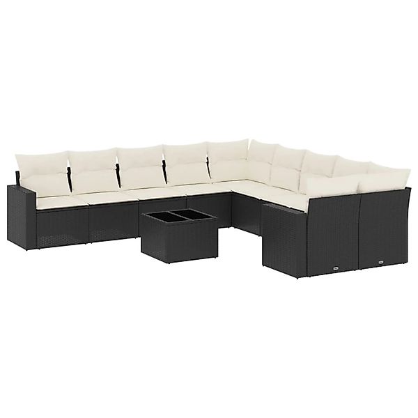 vidaXL 11-Tlg Garten-Sofagarnitur mit Kissen Schwarz Poly Rattan 3219506 günstig online kaufen