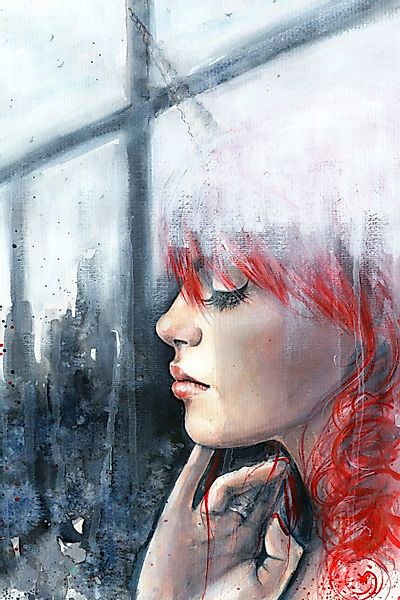 queence Acrylglasbild "Frau am Fenster", Kunst-Frau-Bilder von Frauen, Fine günstig online kaufen