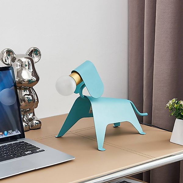 Lucande Tischlampe Idalina, Hund, hellblau, Eisen, 41 cm günstig online kaufen