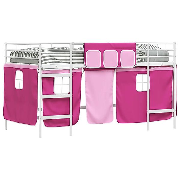 vidaXL Kinder Loft Bettgestell mit Vorhängen Weiß und Rosa 42020828 günstig online kaufen