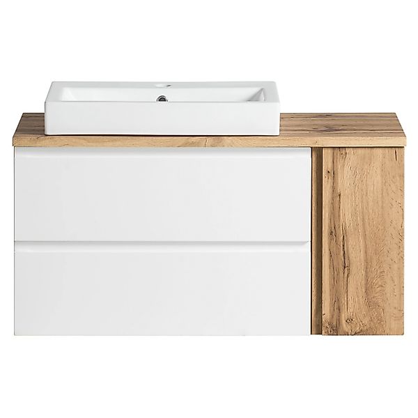 Held Möbel Waschtisch Ancona 105 cm matt Weiß-Wotaneiche - Becken,inks günstig online kaufen