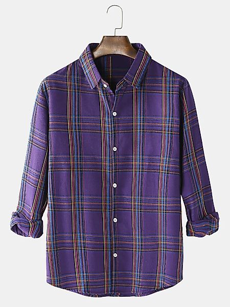 Herren Multi Color Tartan Button Up Loose Fit Lässige Langarmhemden günstig online kaufen