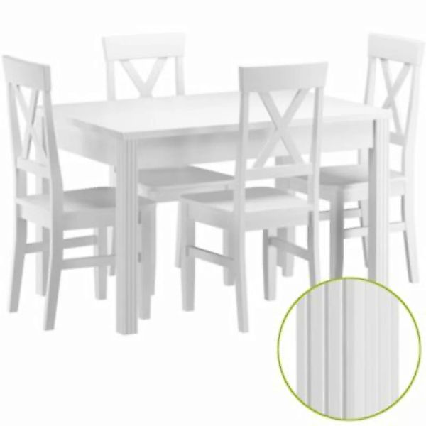Erst-Holz® Esszimmergarnitur Massivholz weiß mit Tisch und 4 Stühlen günstig online kaufen