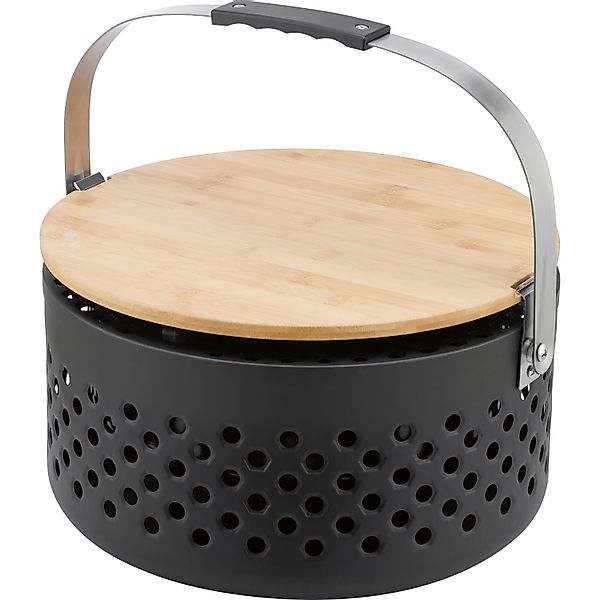 Raucharmer Holzkohlegrill Ø 37,3 x 37 cm inkl. Bambus-Schneidebrett günstig online kaufen