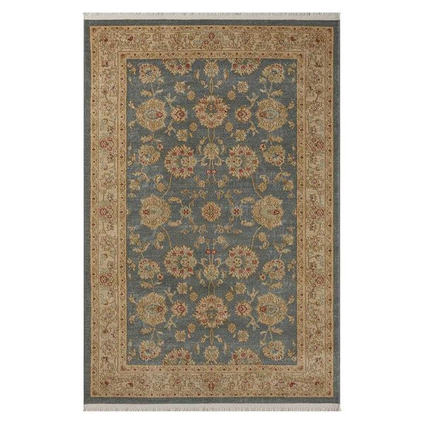Kurzflorteppich Orient Stil mit floralem Muster Blau und Creme günstig online kaufen