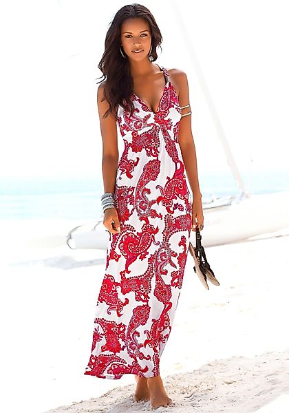 LASCANA Maxikleid mit verstellbarem Ausschnitt, Sommerkleid, günstig online kaufen
