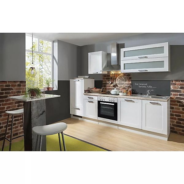 Menke Küchenzeile White Premium Landhaus 280 cm Lacklaminat Weiß Matt-Astei günstig online kaufen