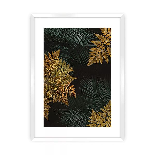 Poster Golden Leaves II, 50 x 70 cm, Ramka: Biała günstig online kaufen