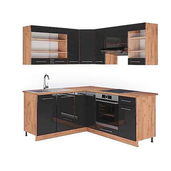Vicco Fame-Line Eckküche Anthrazit Hochglanz/Goldkraft Eiche 160 x 190 cm A günstig online kaufen