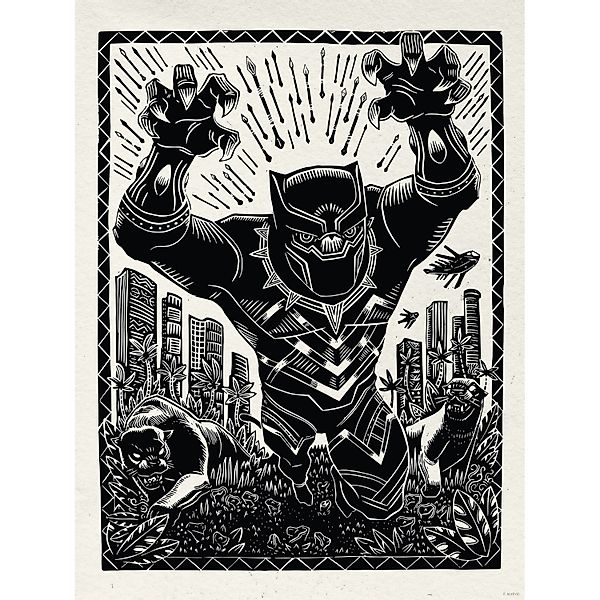 Komar Wandbild Marvel Black Panther Lino-Cut Charge 30 cm x 40 cm Schwarz-W günstig online kaufen