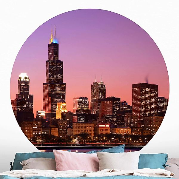 Runde Fototapete selbstklebend Chicago Skyline günstig online kaufen