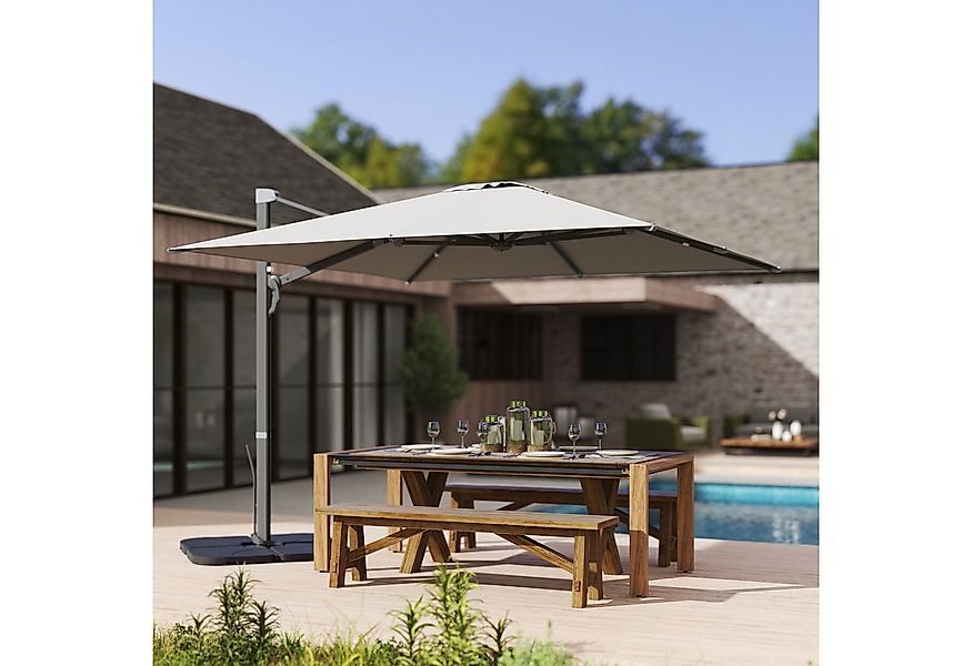 Outsunny Ampelschirm 3 x 3 m, mit Kurbel, Ständer, Wasserabweisend, höhenve günstig online kaufen