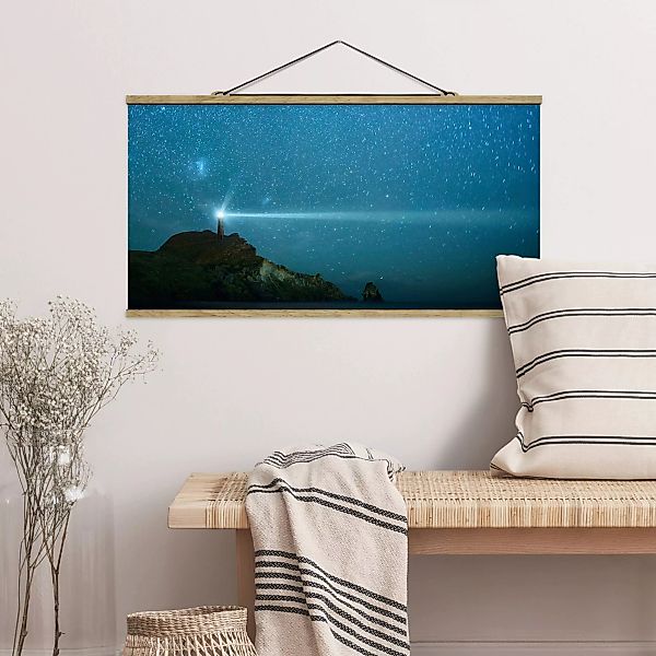 Stoffbild Strand mit Posterleisten - Querformat Leuchtturm günstig online kaufen