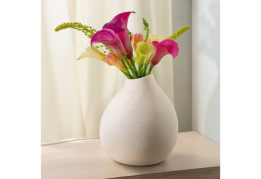 Praknu Tischvase Keramik Vase Weiß Groß 19cm Hoch - Bauchige Form mit Sandt günstig online kaufen