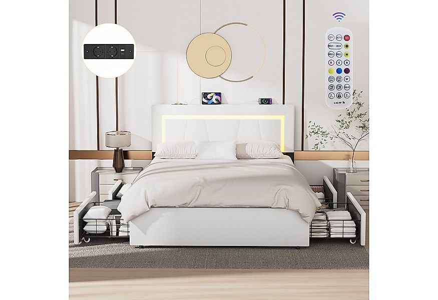 WILGOON Polsterbett LED Doppelbett 160x200 cm, mit 4 Schubladen und Lattenr günstig online kaufen