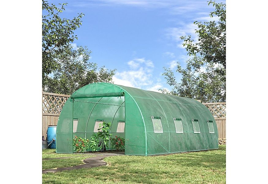 Outsunny Foliengewächshaus mit 8 Fenster, Rolltür, Aufrollbar Seitenwänden, günstig online kaufen