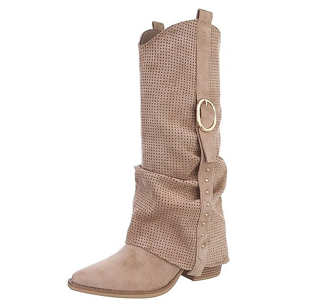 Ital-Design Moderne Stiefel mit perforiertem Design und goldenen Details We günstig online kaufen
