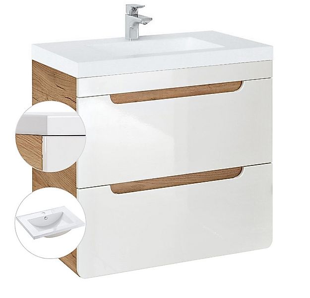 Lomadox Waschtisch LUTON-56, weiß mit Wotan Eiche Nb. 61/63/46 cm günstig online kaufen