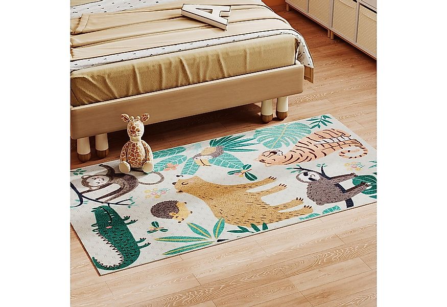 HOMCOM Teppich Anti-Rutsch Wohnzimmerteppich Kurzflor mit Dschungel-Muster, günstig online kaufen