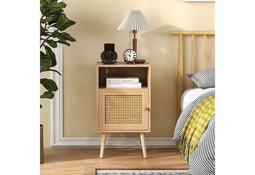COSTWAY Nachttisch (2-St), Rattan, mit offenem Regal & Tür, 40 x 39 x 70cm günstig online kaufen