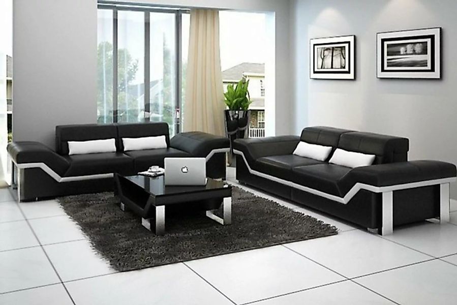 JVmoebel Sofa Moderne Schwarz-weiße Sofagarnitur 3+3 Sitzer Designer Sofas günstig online kaufen