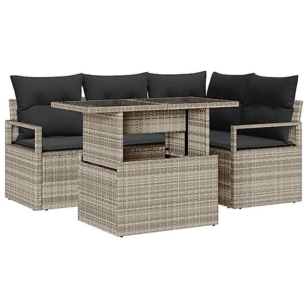 vidaXL Garten-Sofa-Set mit Speicher 5-Tlg Hellgrau Poly Rattan 3357555 günstig online kaufen