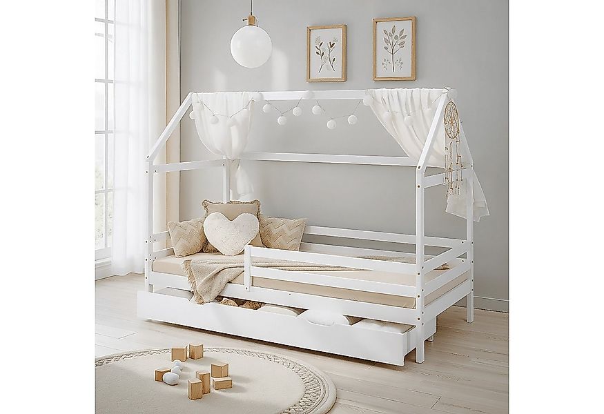 Homestyle4u Hausbett 90x200 Weiß Holz Kinderbett erhöht Kleinkind halbhoch günstig online kaufen